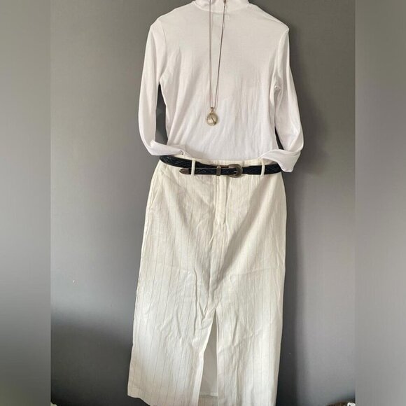 Coastal Chic Rachel Zoe Mid-Length Skirt White Gold Striped Linen - Picture 13 of 13